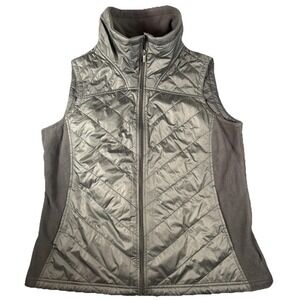 Columbia Vest Womens XL Gray Quilted Fleece Full Zip Pockets Insulated Warm